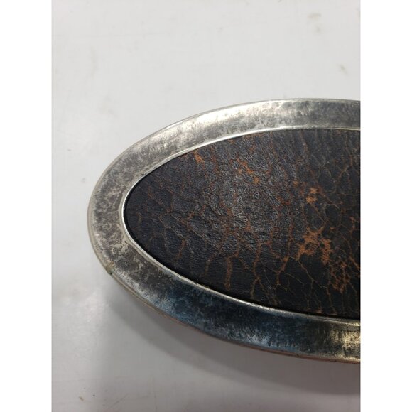 Set Of 3 Vintage Leather Snakeskin Oval Shaped Solid Brass Belt Buckles - Picture 5 of 10